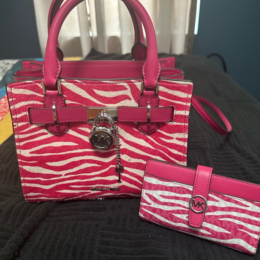 Michael Kors Pink Zebra Print Calf Hair Satchel and Wallet